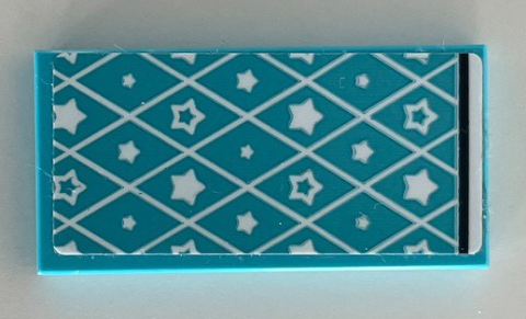 Lego Tile 2 x 4 with Medium Azure Blanket with White Diamonds and Stars Pattern (Sticker) - Set 41340 / Medium Azure