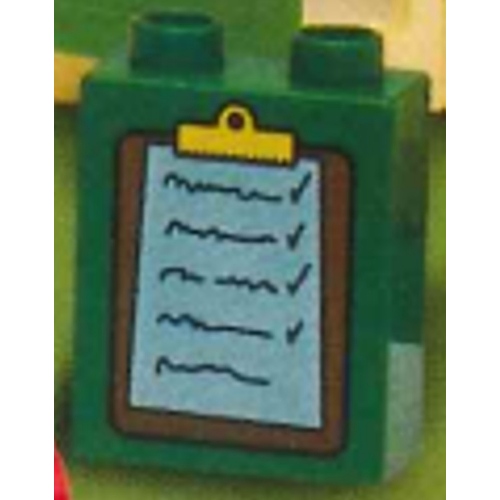 Lego Duplo Brick 1 x 2 x 2 with Clipboard Print / Green
