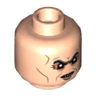 Lego Minifig Head Griphook, Dark Bluish Gray Eyebrows, Nougat Lines and Eye Shadows, Smirk / Scowl with Fangs Print / Light Nougat