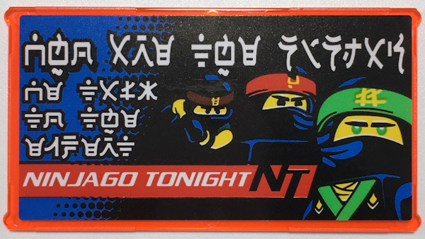Lego Glass for Window 1 x 4 x 6 with Lloyd, Cole, Kai, 'NINJAGO TONIGHT NT', and Ninjago Logogram 'WHO ARE THE NINJAS' and 'WE TALK TO THE EXPERT' Pattern (Sticker) - Set 70657