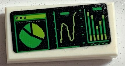 Lego Tile 1 x 2 with Black Screen with Bright Green and Lime Pie Chart and Graphs Pattern (Sticker) - Set 70631 / White