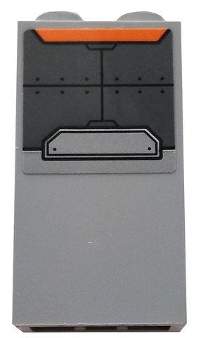 Lego Brick 1 x 2 x 3 with Dark Bluish Gray Armor Plates and Orange Trapezoid Pattern (Sticker) - Set 76102