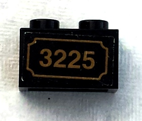 Lego Brick 1 x 2 with Gold '3225' Pattern (Sticker) - Set 3225 / Black