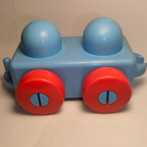 Lego Primo Wheel Base 1 x 2 with Hitches and Red Wheels / Medium Blue