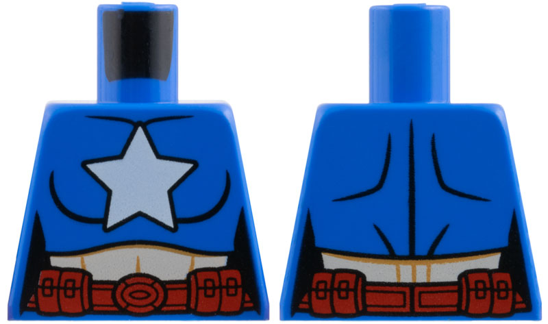 Lego Torso Female White Star, Light Nougat Midriff, Red Belt Pattern / Blue