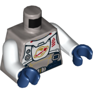 Lego Torso Astronaut Space Suit, White Chestplate with Classic Space Logo, Dark Blue Straps Print, White Arms, Dark Blue Hands / Flat Silver