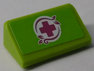 Lego Slope 30 1 x 2 x 2/3 with Magenta Cross with Magenta Border Pattern (Sticker) - Set 41038 / Lime