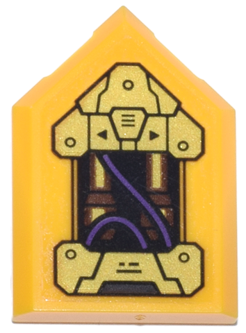 Lego Tile, Modified 2 x 3 Pentagonal with Black and Gold Mechanical Panels, Dark Brown Pipes and Dark Purple Wires Pattern (Sticker) - Set 71837