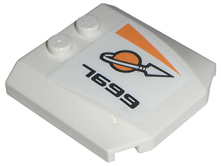 Lego Wedge 4 x 4 x 2/3 Triple Curved with Modified Classic Space Logo and '7699' Pattern Model Right (Sticker) - Set 7699 / White