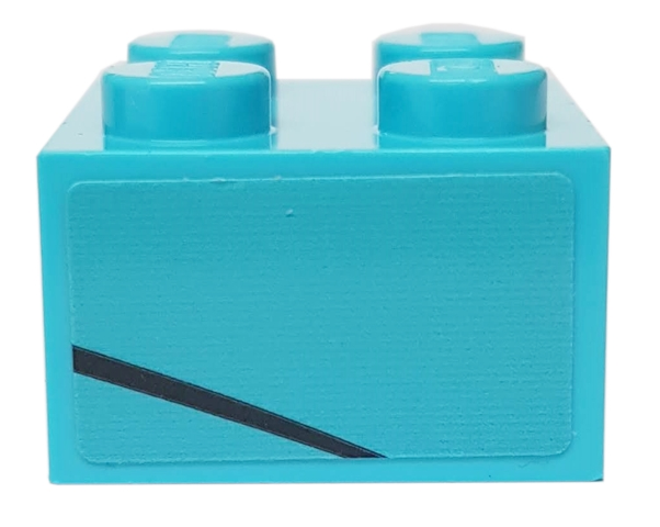 Lego Brick 2 x 2 with Black Line on Medium Azure Background Pattern Model Left Side (Sticker) - Set 76898