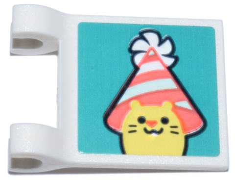 Lego Flag 2 x 2 Square with Flared Edge with Bright Light Yellow Hamster Face with White and Coral Striped Party Hat Pattern (Sticker) - Set 41806