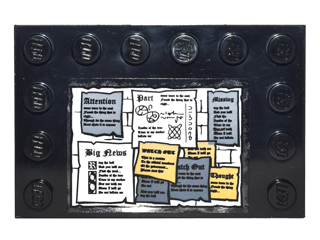 Lego Tile, Modified 4 x 6 with Studs on Edges with Brick Wall with Posters and Notices Pattern (Sticker) - Set 10217 / Black