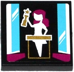 Lego Tile 2 x 2 with Female Holding Trophy with Star Pattern (Sticker) - Set 41117 / Black