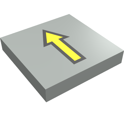 Lego Tile 2 x 2 with Arrow Thin Yellow with Black Border Print / Light Gray