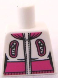Lego Torso Female Jacket with Zipper Pockets and Magenta Collar and Waist Panel Pattern / White