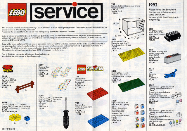 Lego 1992 Medium Service Packs GB/F/NL/B (101178/101278)