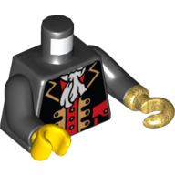 Lego Torso Pirate Captain Jacket with White Ascot Black Arms Print, Yellow Right Hand, Pearl Gold Left Hook / Black