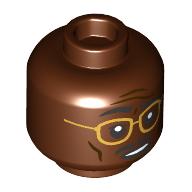 Lego Minifig Head Ray Arnold, Gold glasses, Black Moustache, Confused / Scared Print / Reddish Brown