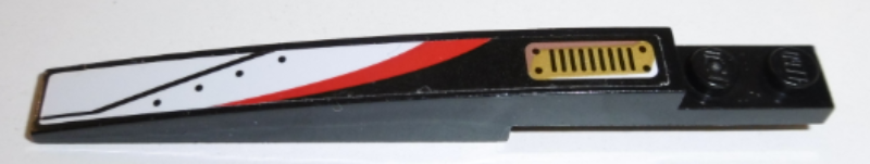 Lego Slope, Curved 10 x 1 with Red and White Stripe and Gold Grille Pattern Model Right Side (Sticker) - Set 70595