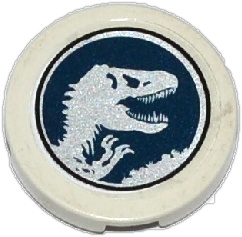 Lego Tile, Round 2 x 2 with Bottom Stud Holder with Jurassic World Logo Pattern (Sticker) - Set 75919 / White