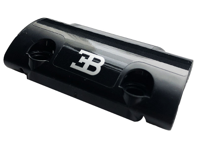 Lego Technic, Panel Curved 7 x 3 with 2 Pin Holes through Panel Surface with Silver Bugatti Logo Pattern (Sticker) - Set 42083 / Black