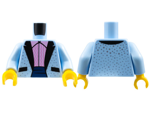 Lego Torso Tuxedo Jacket with Silver Dots, Bright Pink Ruffled Shirt Pattern / Bright Light Blue Arms / Yellow Hands