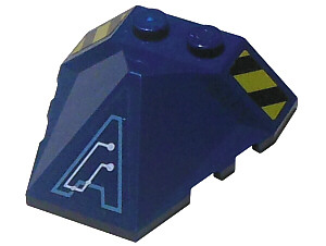 Lego Wedge 4 x 4 x 1 1/3 Pyramid Center with Stripes and Exo-Force Circuitry Left Pattern G (Stickers) - Set 7703 / Dark Blue