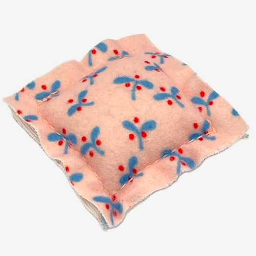 Lego Scala, Pillow 5 x 5 Small with Blue Leaves and Red Berries Print / Light Salmon