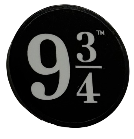 Lego Tile, Round 3 x 3 with White '9 3/4' Pattern (Sticker) - Set 76450 / Black