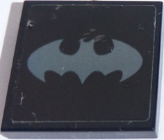 Lego Tile 2 x 2 with Dark Bluish Gray Batman Logo on Black Background Pattern (Sticker) - Set 70915