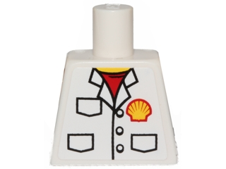 Lego Torso Shirt with Pockets, Buttons, Red Undershirt and Shell Logo Pattern (Sticker) / White