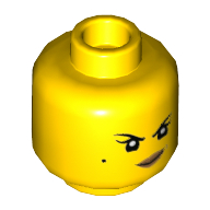 Lego Minifig Head Nya, Eyebrows, Beauty Mark, Dark Tan Lips, Crooked Smile / Open Mouth Smile Print / Yellow