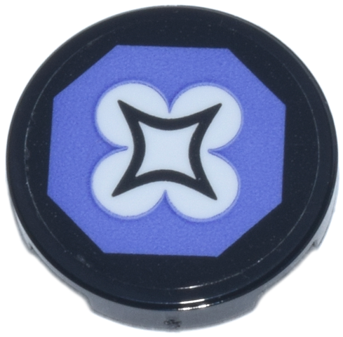 Lego Tile, Round 2 x 2 with Bottom Stud Holder with Blue Violet Octagon, White Cloverleaf and Black Diamond Pattern (Pokémon Rainbow Badge) (Sticker) - Set 40892