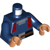 Lego Torso Pixelated Red and Dark Red Scarf, and Black Belt Print, Dark Blue Arms, Nougat Hands / Dark Blue