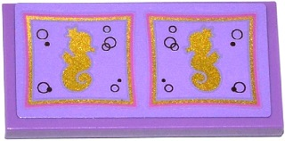 Lego Tile 2 x 4 with Gold Seahorses and Bubbles in 2 Gold and Medium Lavender Squares Pattern (Sticker) - Set 41063