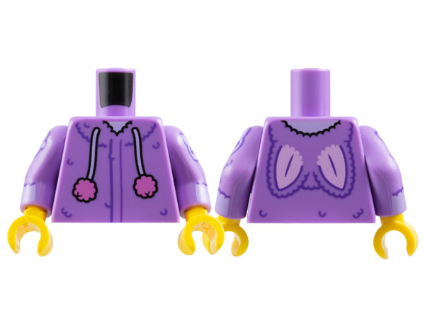 Lego Torso Rabbit Hoodie with Dark Purple Lines and Fur and Lavender Draw Strings with Dark Pink Puffs and Bright Pink Ears Pattern / Medium Lavender Arms with Dark Purple and Lavender Cuffs, Rabbit Head, and Paw Print Pattern / Yellow Hands