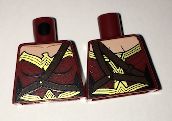 Lego Torso Female Outline and Gold Trim and Crossbelt Pattern (Wonder Woman) / Dark Red