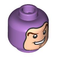 Lego Minifig Head Buzz Lightyear, Baclava, Light Nougat Face, Dark Brown Eyebrows, Chin Dimple, Big Grin / Medium Lavender
