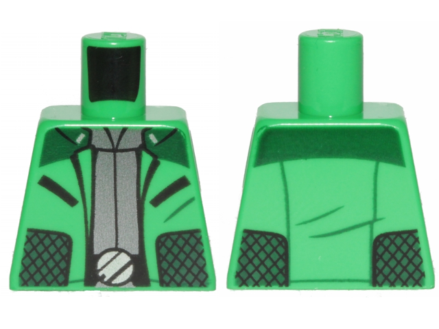 Lego Torso SW Jacket, Silver Shirt and Buckle Pattern / Bright Green