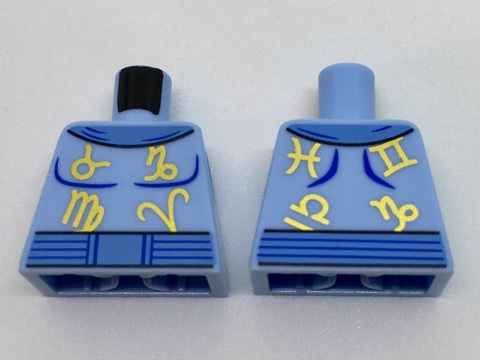 Lego Torso Medium Blue Collar and Belt, Gold Zodiac Symbols Pattern / Bright Light Blue