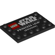 Lego Plate Special 4 x 6, Studs on 3 Edges with 'LEGO STAR WARS PRINCESS LEIA (BOUSHH)' Print / Black