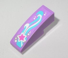 Lego Slope, Curved 3 x 1 with Magenta, White and Medium Azure Shooting Star Pattern Model Right Side (Sticker) - Set 41015