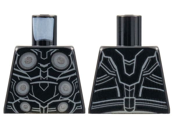 Lego Torso Armor with 6 Dark Silver and Silver Circles, Light Bluish Gray Contour Lines Pattern / Black