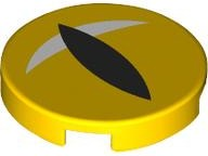 Lego Tile, Round 2 x 2 with Bottom Stud Holder with Eye, Black Slit Pupil and White Crescent Glint Pattern