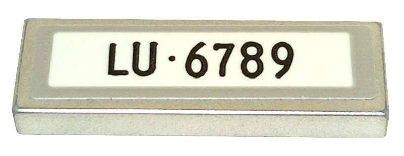 Lego Tile 1 x 3 with License Plate 'LU·6789' Pattern (Sticker) - Set 76911 / Metallic Silver