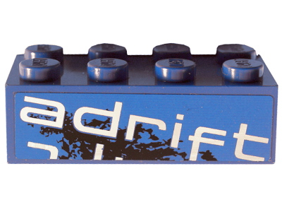 Lego Brick 2 x 4 with 'adrift' Top Half Pattern Model Right Side (Sticker) - Set 8151 / Blue