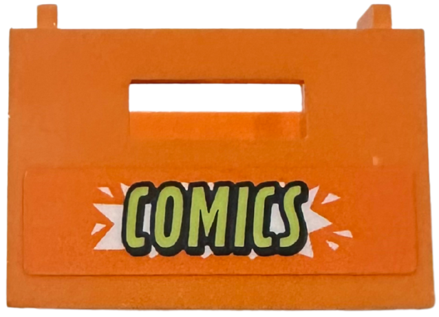 Lego Container, Crate 3 x 4 x 1 2/3 with Handholds with Lime 'COMICS' Pattern (Sticker) - Set 42674