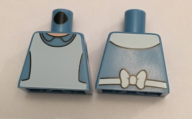 Lego Torso Dress with Collar and White Pinafore / Apron Pattern / Medium Blue