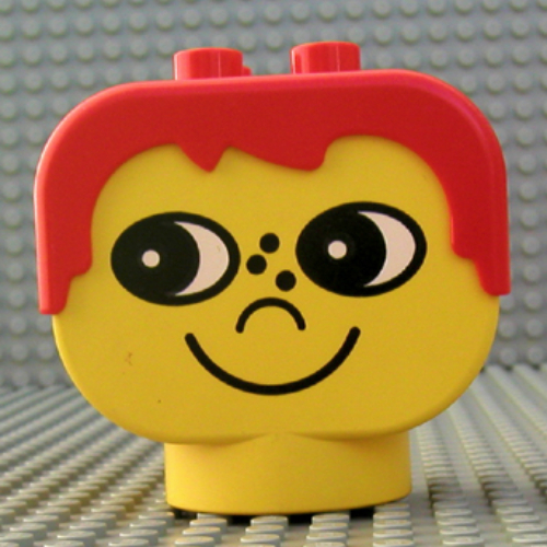 Lego Duplo Head Brick 2 x 4 x 3 with Red Male Hair and Freckle Nose Print / Yellow