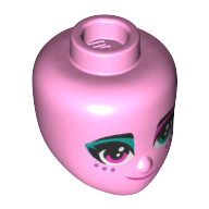 Lego Minidoll Head, Dark Pink Eyes, Dark Turquoise Eye Shadow, 3 Freckles / Bright Pink